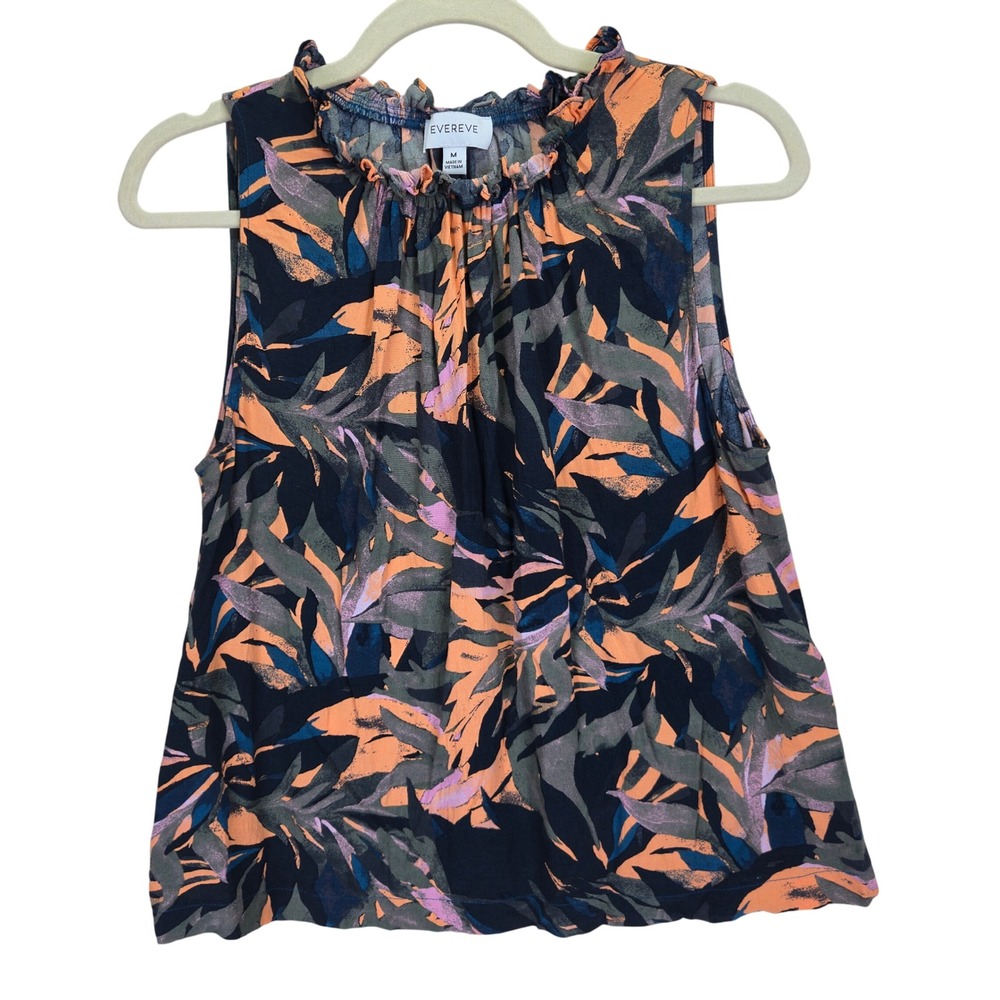 Evereve Ruffle Neck Sleeveless‎ Top Medium Floral Casual Blouse Fairy Bohemian